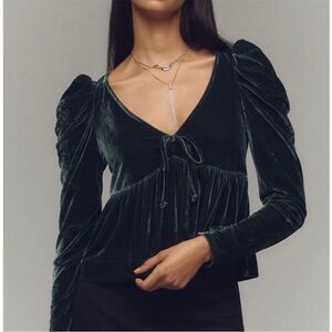 Maeve Dark Green Velvet Blouse